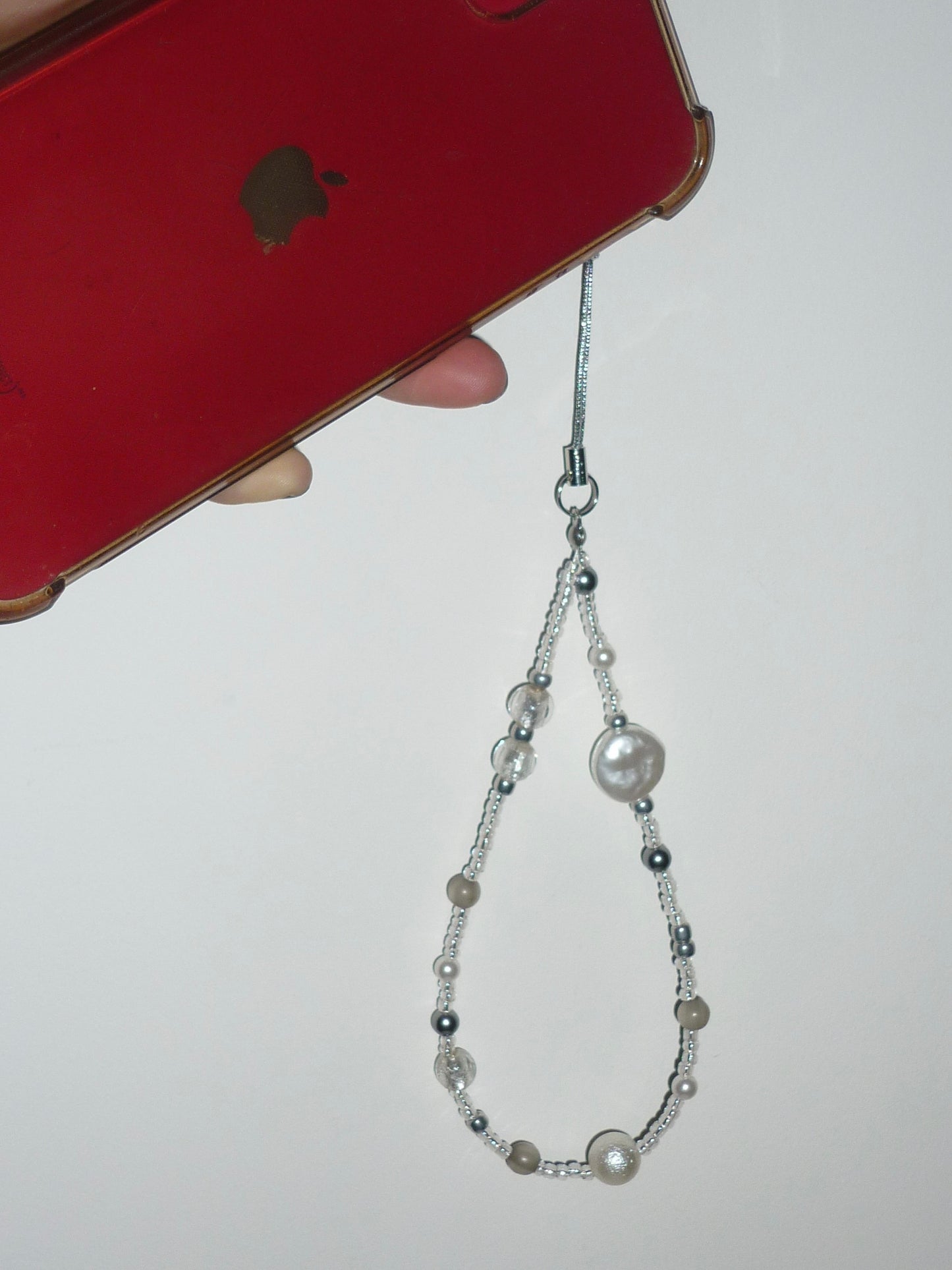 Silver Pearl Phone Charm