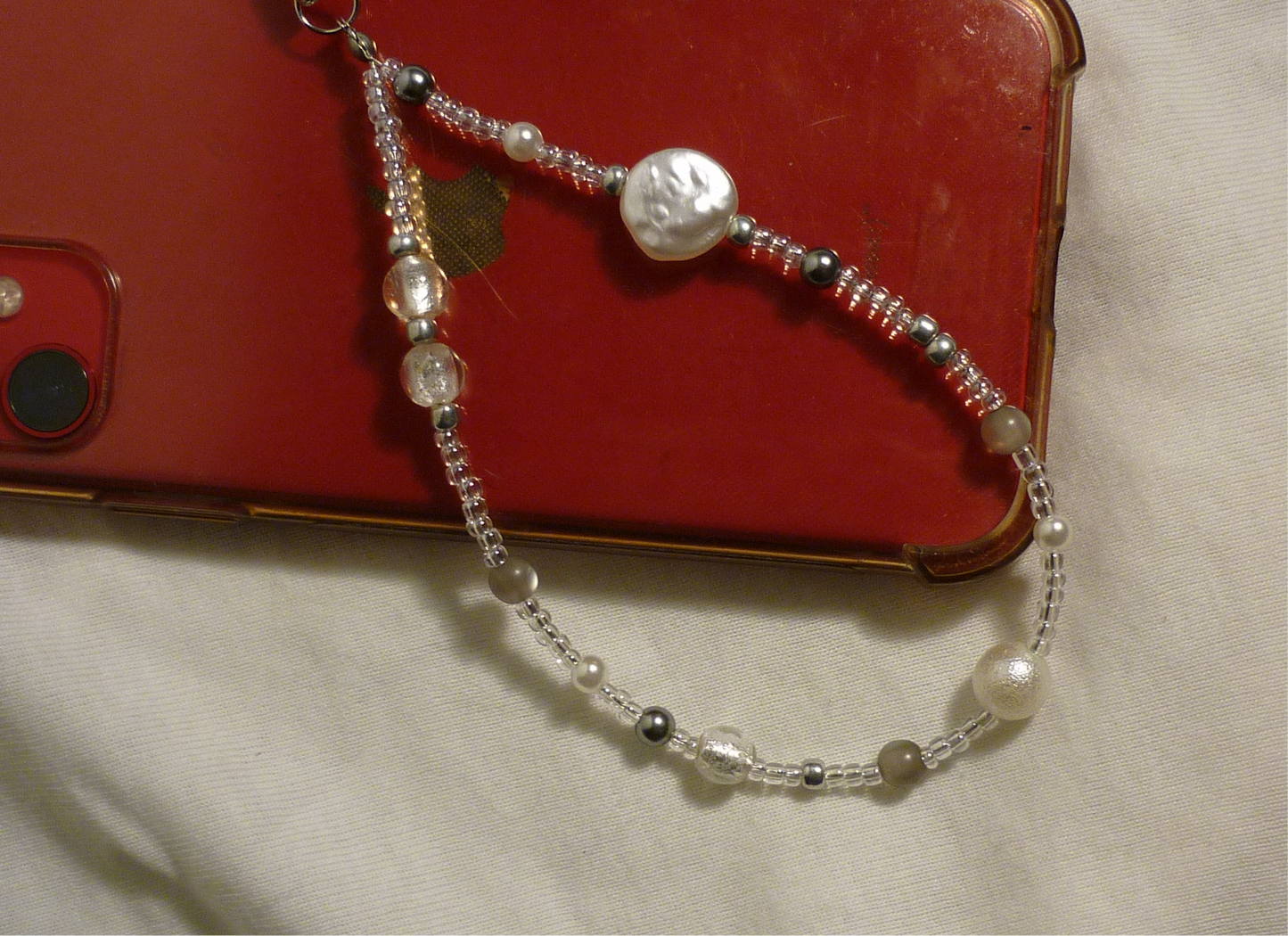 Silver Pearl Phone Charm