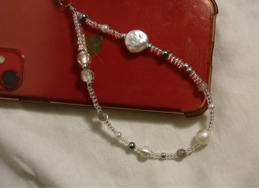 Silver Pearl Phone Charm